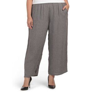 EILEEN FISHER blue/grey Plus Organic Linen Wide Leg Ankle Pants